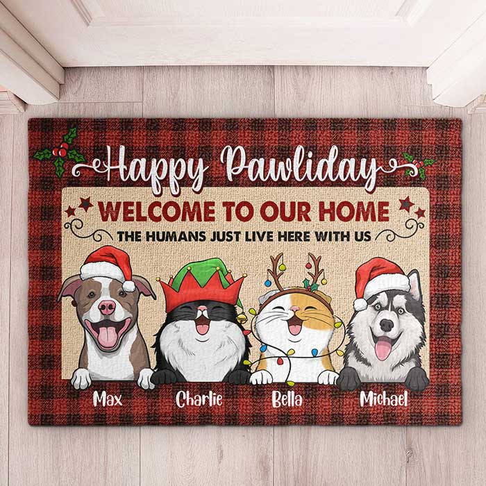 Happy Pawliday - Welcome To Our Home (Dogs & Cats) - Personalized Decorative Mat, Doormat