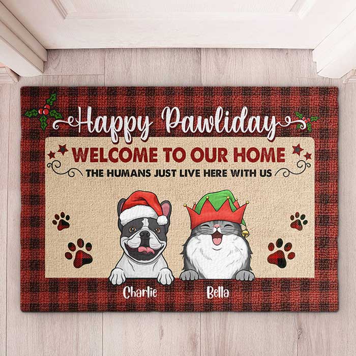 Happy Pawliday - Welcome To Our Home (Dogs & Cats) - Personalized Decorative Mat, Doormat