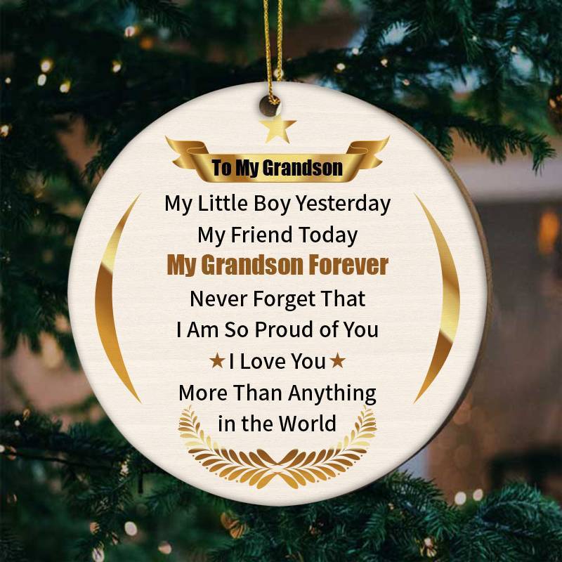 To My Grandson-My Grandson Forever- Wood Ornament